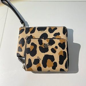 Coach leopard wallet and wristlet set